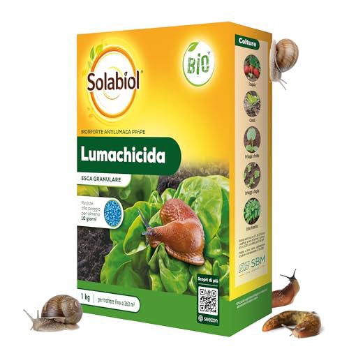 Solabiol Lumachicida Biologico 1kg - Esca in Granuli a base di Fosfato Ferrico - Elimina Lumache e Chiocciole - Resistente all'Acqua