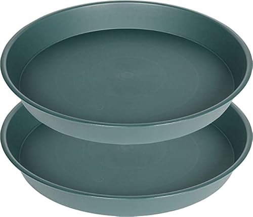 Bleuhome 2 Pack 8 Inch Plant Saucer Green - Heavy Duty Plastic Round Drip Trays for Indoor & Outdoor Flower Pots