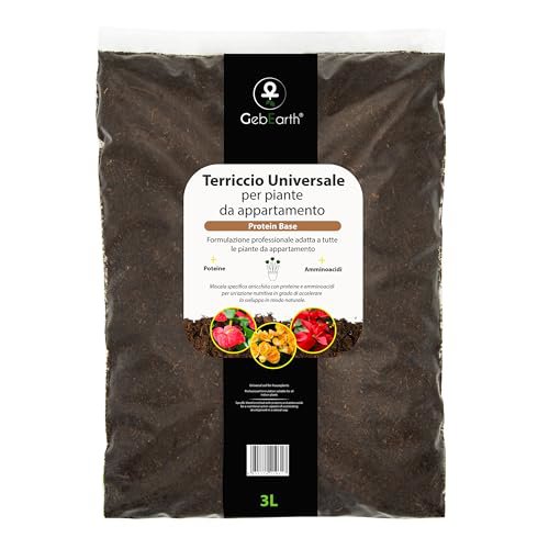 GebEarth Terriccio Universale Protein Base 3L - Concime Organico a Rilascio Graduale con Aminoacidi, Acidi Umici e Fulvici per Piante in Vaso