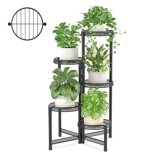 iDavosic.ly Multi-Tier Corner Plant Stand, Wrought Iron Metal Flower Display Shelf for Indoor Outdoor Use, Folding Tall Orchid Rack for Patio Balcony Garden and Living Room