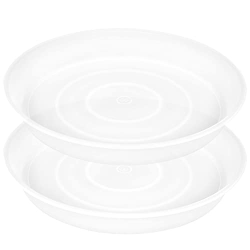 Bleuhome 2 Pack 8 Inch Plant Saucer Clear - Heavy Duty Plastic Round Drip Trays for Indoor & Outdoor Flower Pots