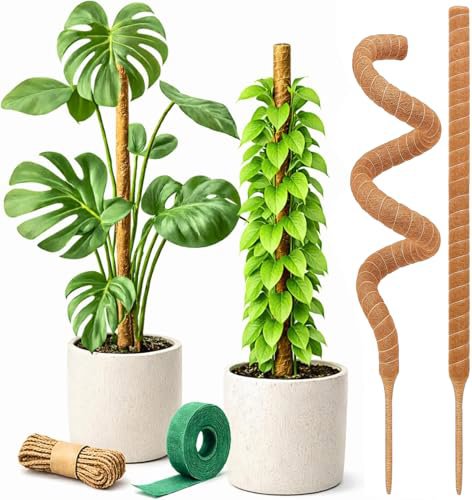 Craft911 Moss Pole Monstera Plant Support - 2 Pack 28 Inch Bendable Coco Coir Plant Stakes