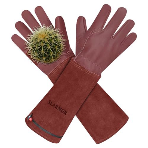 SLARMOR Thorn Proof Leather Gauntlet Gloves - Brown S