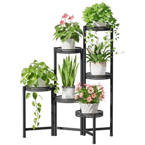 iDavosic.ly 6-Tier Corner Plant Stand - Black with Drainage