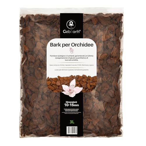 GebEarth Bark per Orchidee Professionale - Corteccia di Pino Naturale 10-15 mm - 3 Litri