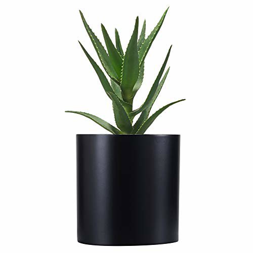 FaithLand Fiberstone Planter Cylinder Plant Pot with Drainage Hole & Plug, Indoor Outdoor Use, Matte Black 8"