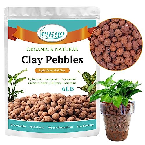 Legigo 6 LB Organic Leca Clay Pebbles, 4mm-16mm Natural Hydroton Balls for Hydroponics, Aquaponics, Orchids and Indoor Plants