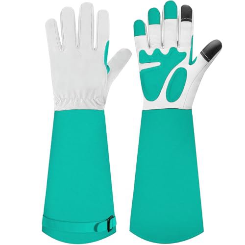 SLARMOR Heavy Duty Cowhide Leather Gardening Gloves - Thorn Proof Rose Pruning Gauntlets for Men and Women