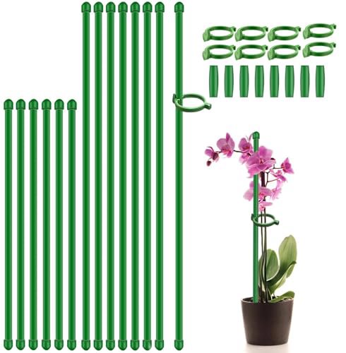 SupKing Adjustable Plant Stakes 16Pcs Set - Fiberglass Orchid Support Sticks with Clips and Ties for Indoor Outdoor Garden