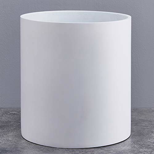FaithLand Fiberstone Planter Cylinder Plant Pot with Drainage Hole & Plug, Indoor Outdoor Use, Matte White 10"