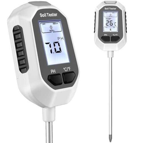 YAMRON 4-in-1 Digital Soil Moisture Meter - pH, Temperature & Sunlight Intensity Tester with Backlight LCD Display for Gardening and Farming