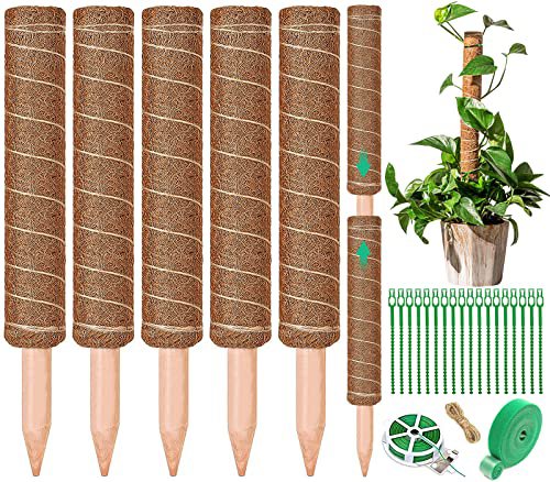 5 Pezzi Palo per Fibra di Cocco per Piante, Supporto Estendibile fino a 160 cm per Monstera e Piante Rampicanti, Bastone Muschiato Naturale per Casa e Giardino