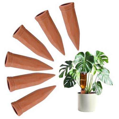 Bamworld Sistema di Annaffiatura Automatica con 6 Coni in Terracotta Porosa - Kit Irrigazione a Goccia per Piante da Interno ed Esterno, Ideale per Vacanze
