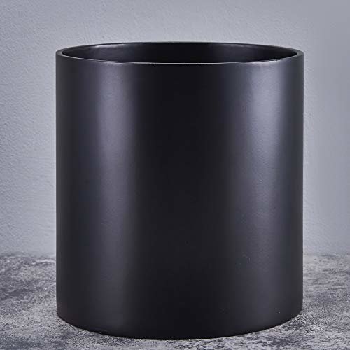 FaithLand Fiberstone Planter Cylinder Plant Pot with Drainage Hole & Plug, Indoor Outdoor Use, Matte Black 12"