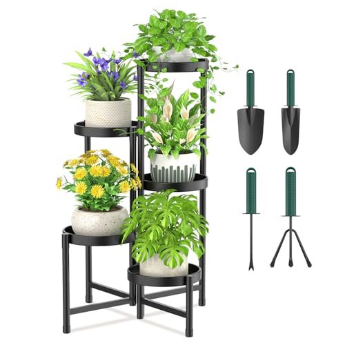 iDavosic.ly 5-Tier Corner Plant Stand - Black with Tools