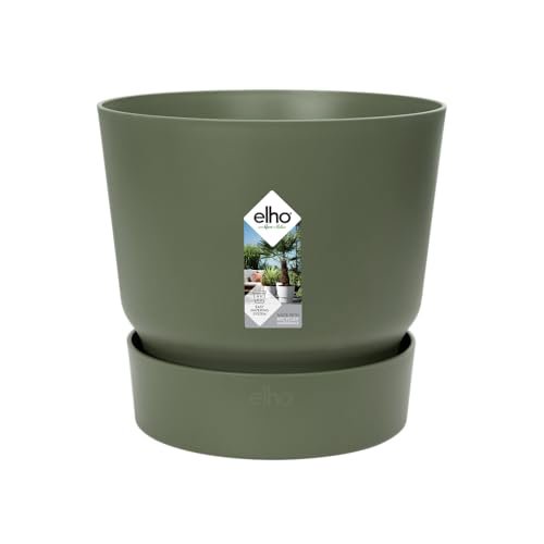 Elho Greenville Round 14 Vaso con serbatoio idrico integrato per Interno/esterno, Plastica Riciclata Ø 14.0 x H 13.4 cm - Verde/Leaf Green