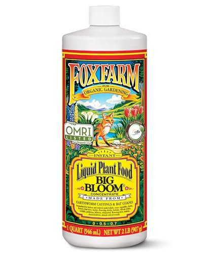 Fox Farm Big Bloom Liquid Plant Food - Organic Flowering & Fruiting Fertilizer with Bat Guano and Earthworm Castings - 0-0.5-0.7 NPK, 1 Quart
