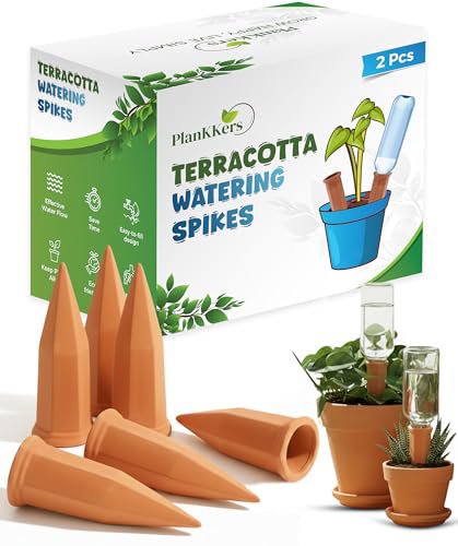 PlanKKers Terracotta Self Watering Spikes - Set of 2 Vacation Plant Watering Devices