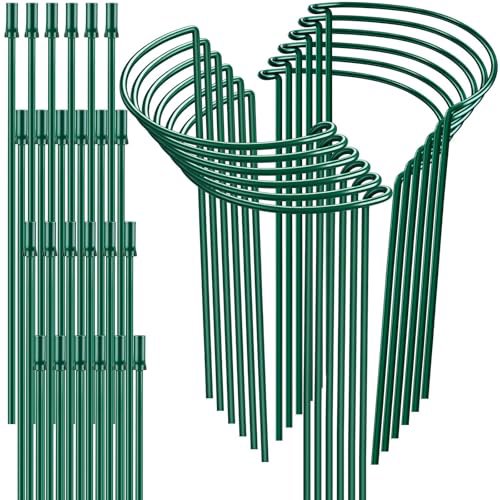 HiGift 12 Pack Adjustable Plant Support Stakes - Heavy-Duty Half Round Peony Cages for Garden & Outdoor Plants - 32 Inch Tall Metal Support with Extension Tubes
