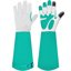 SLARMOR Heavy Duty Cowhide Leather Gardening Gloves - Thorn Proof Rose Pruning Gauntlets for Men and Women, Green, Large 1
