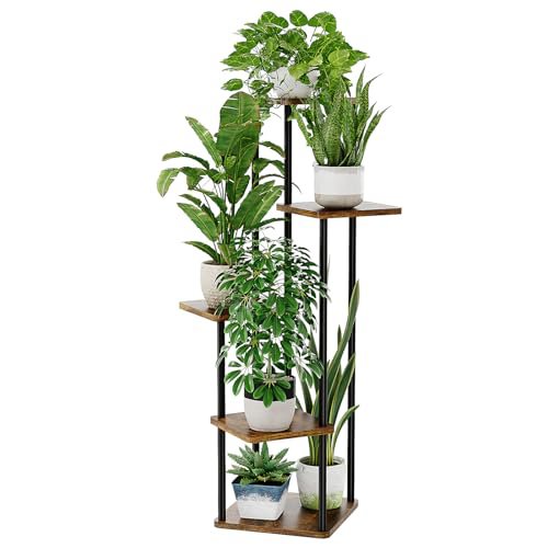 Bamworld Supporto per Piante a 5 Piani in Metallo e MDF - Scaffale Verticale per Interno ed Esterno, Ideale per Balcone, Giardino e Soggiorno
