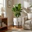 FaithLand Fiberstone Planter Cylinder Plant Pot with Drainage Hole & Plug, Indoor Outdoor Use, Matte White 12" 5