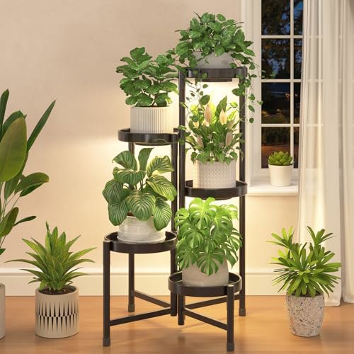 iDavosic.ly 5-Tier Corner Plant Stand Black with Lights