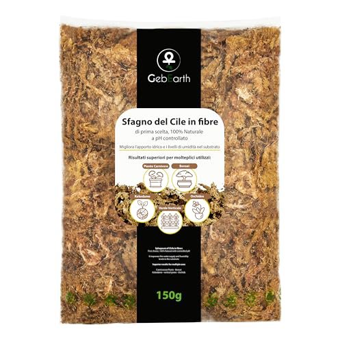 GebEarth Sfagno Cileno in Fibre - Substrato Naturale per Orchidee, Bonsai e Piante Carnivore - 150g